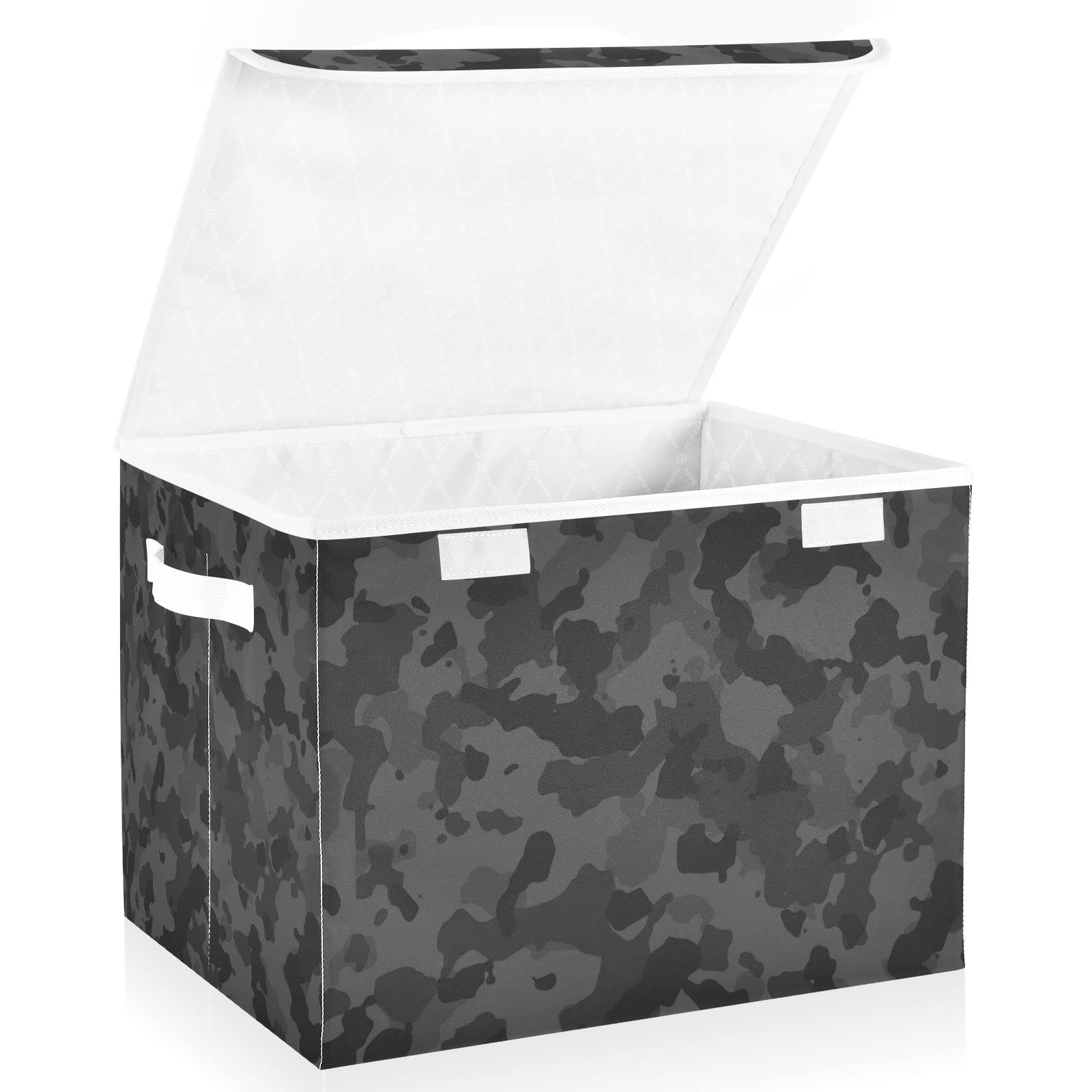 Kigai Storage Basket Black Camo Storage Boxes with Lids and Handle, Large Storage Cube Bin Collapsible for Shelves Closet Bedroom Living Room, 16.5x12.6x11.8 In