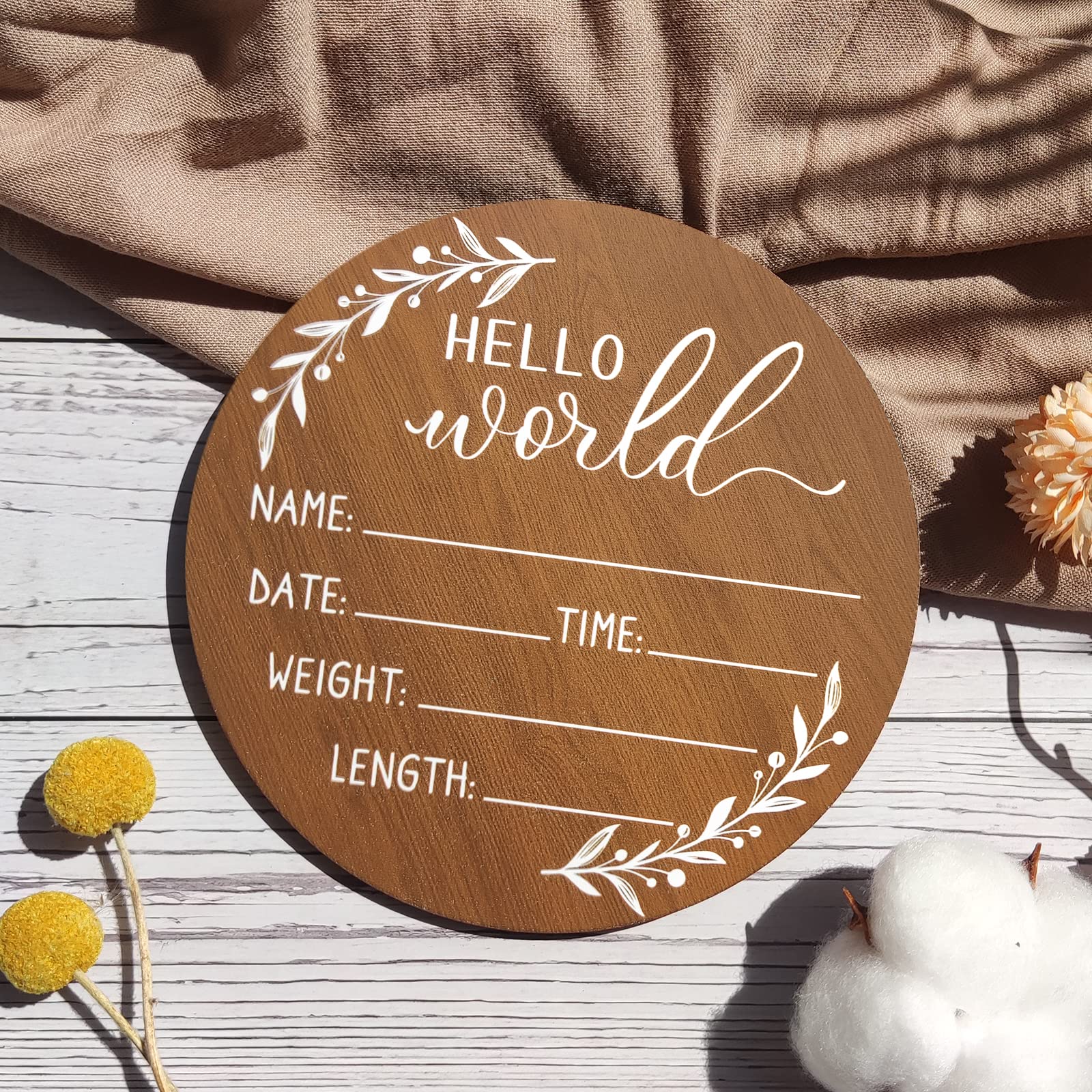 Baby Announcement Sign, Wooden Baby Name Sign for Nursery, Hello World Newborn Sign, Birth Announcement Sign for Hospital, Welcome Baby Arrival Sign Announcement Board for Photo Prop Baby Shower