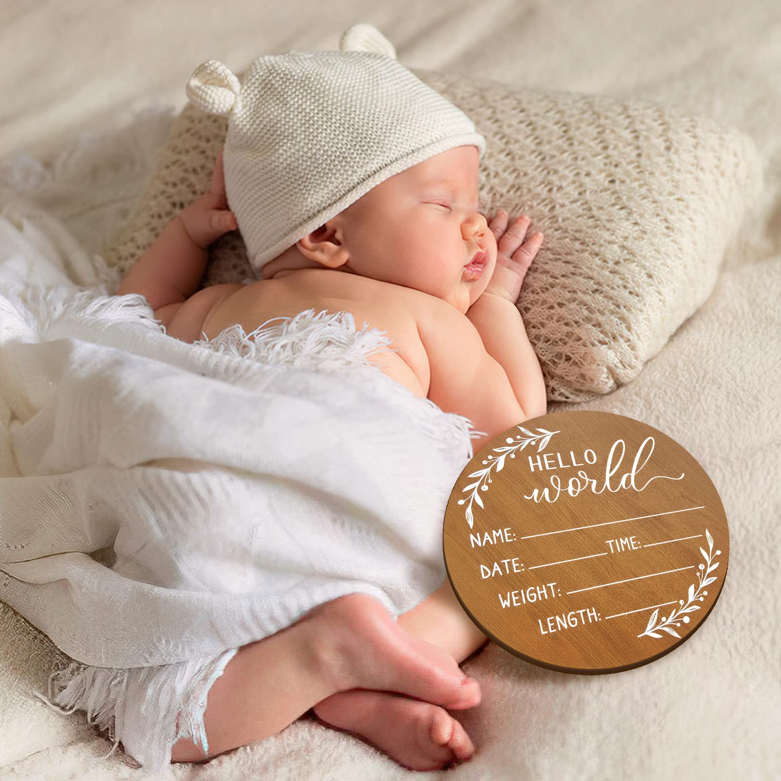 Baby Announcement Sign, Wooden Baby Name Sign for Nursery, Hello World Newborn Sign, Birth Announcement Sign for Hospital, Welcome Baby Arrival Sign Announcement Board for Photo Prop Baby Shower