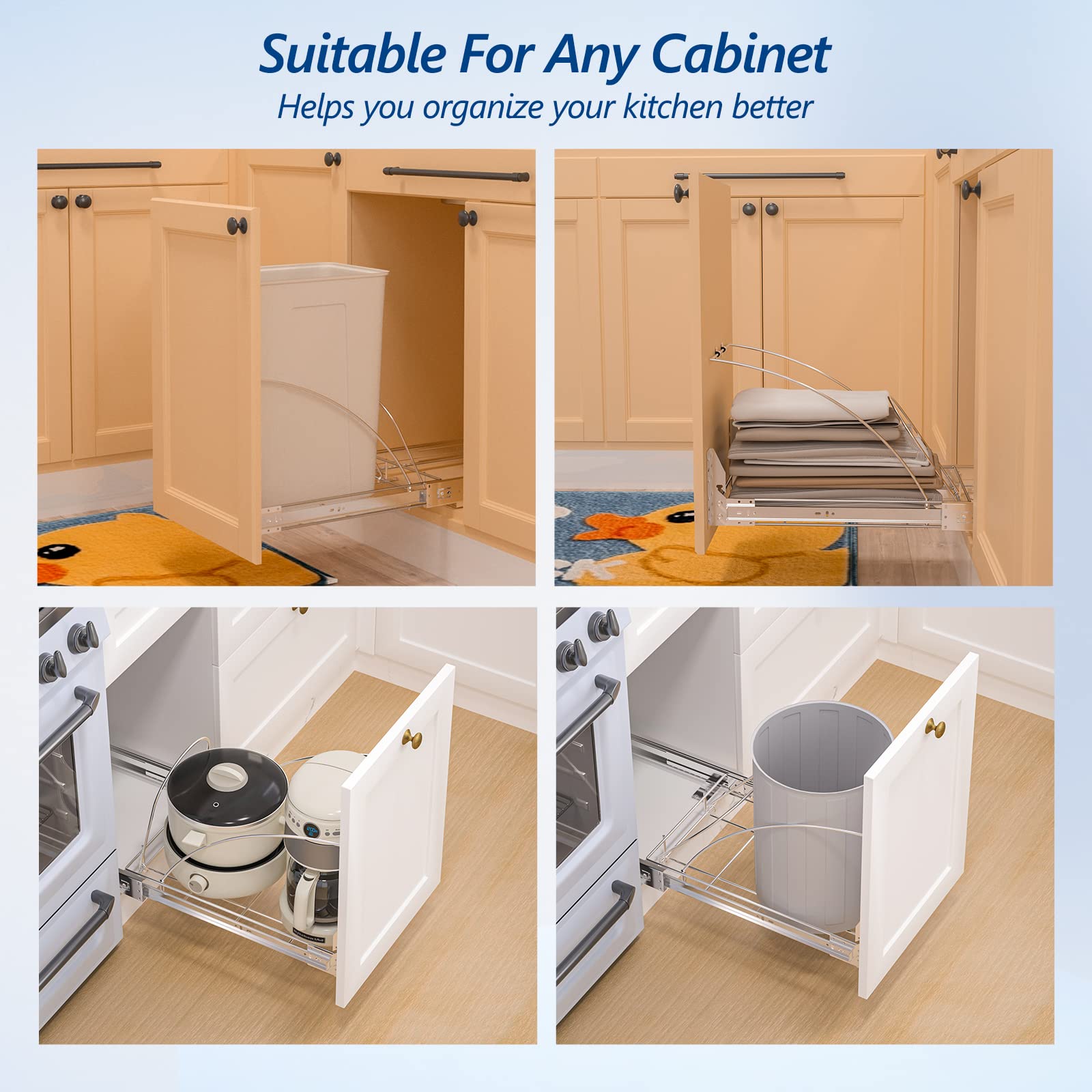 Insputer Pull Out Trash Can Under Cabinet, Under Sink Trash Can with Door Mounting Kit, Requires 14" W X 18" D Cabinet, Slide Out Garbage Can Shelf, Waste Bin Not Included