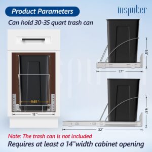 Insputer Pull Out Trash Can Under Cabinet, Under Sink Trash Can with Door Mounting Kit, Requires 14" W X 18" D Cabinet, Slide Out Garbage Can Shelf, Waste Bin Not Included