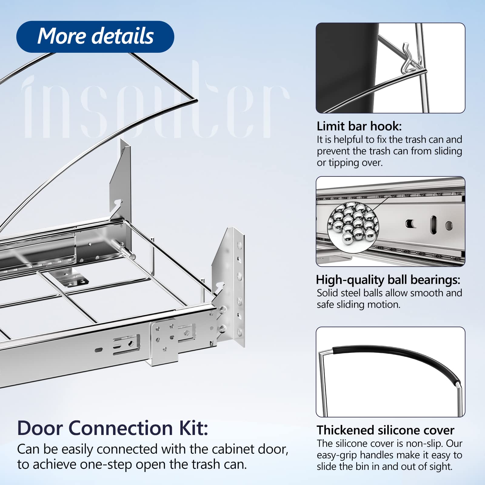 Insputer Pull Out Trash Can Under Cabinet, Under Sink Trash Can with Door Mounting Kit, Requires 14" W X 18" D Cabinet, Slide Out Garbage Can Shelf, Waste Bin Not Included