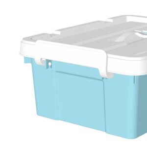 Cetomo Lidded Storage Bin with Handle, Tote Organizing Container with Durable Lid and Secure Latching Buckles, Stackable and Nestable, Plastic, 16 Quart-4 Pack, Blue