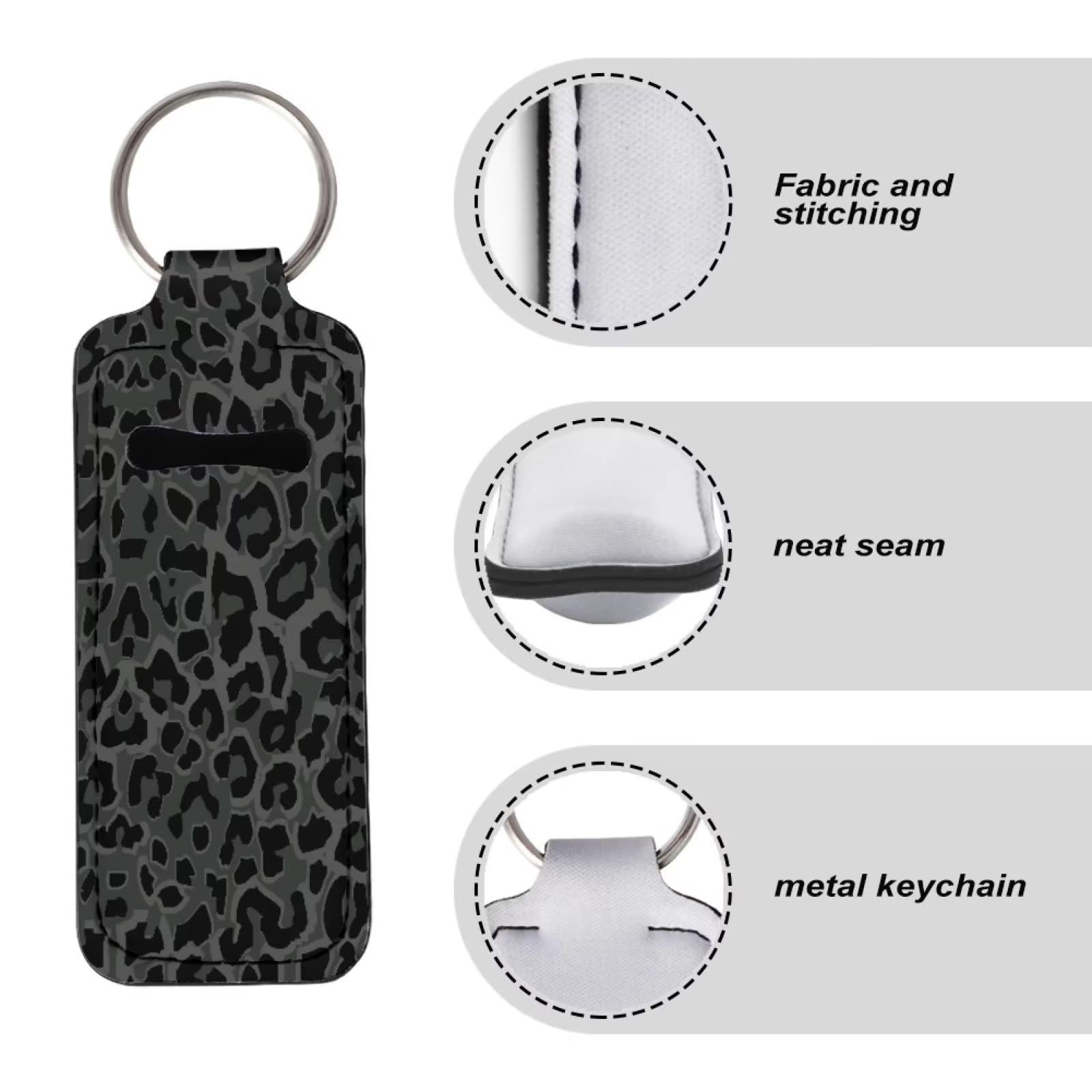 Suobstales Black Leopard Chapstick Holder Keychain Neoprene Lip Balm Holder Wild Animal Cheetah Skin Print Lipstick Sleeve Pouch Lip Balm Portable Pocket Lip Gloss Tube Holder Travel Accessories