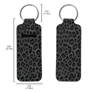 Suobstales Black Leopard Chapstick Holder Keychain Neoprene Lip Balm Holder Wild Animal Cheetah Skin Print Lipstick Sleeve Pouch Lip Balm Portable Pocket Lip Gloss Tube Holder Travel Accessories