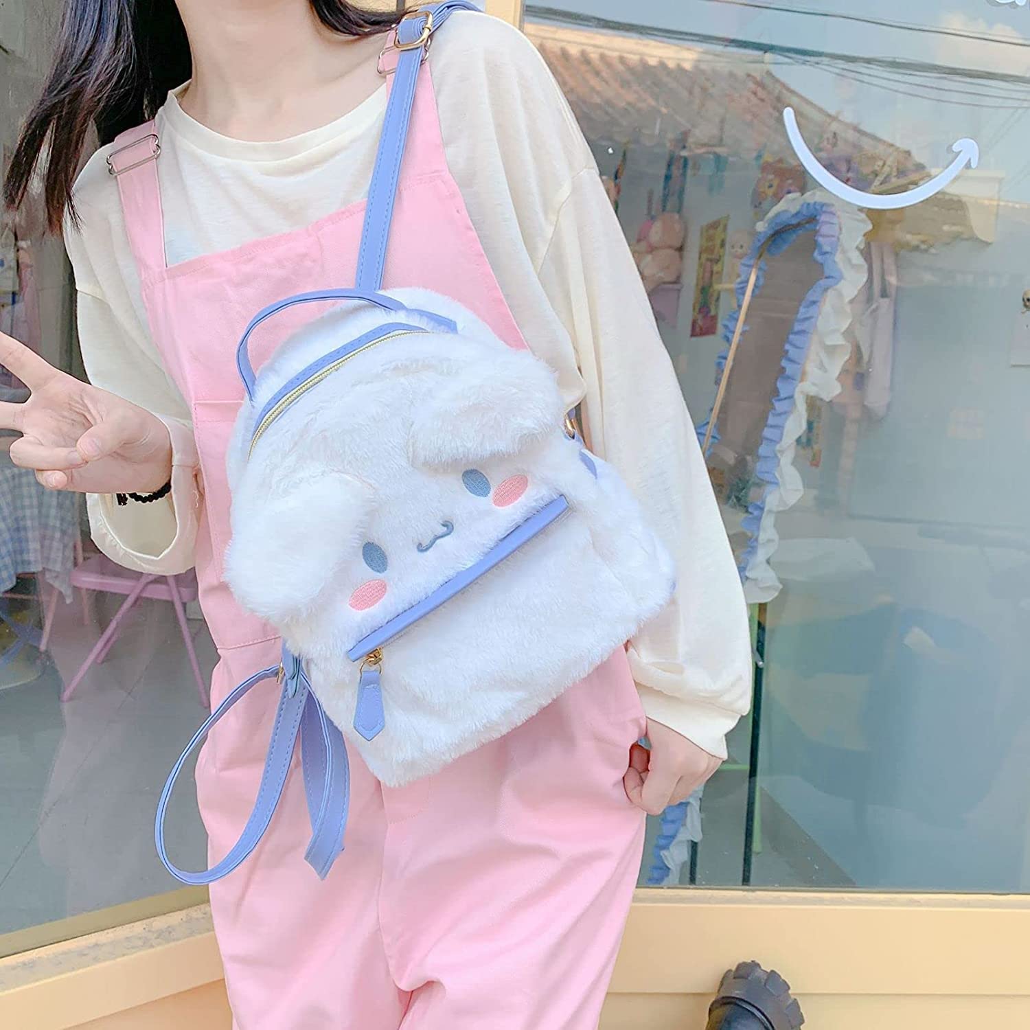 ACCENE Cute Furry Plush Cinnamoroll-Dog Backpack - Mini Girls Backpacks Great Gift for Kids