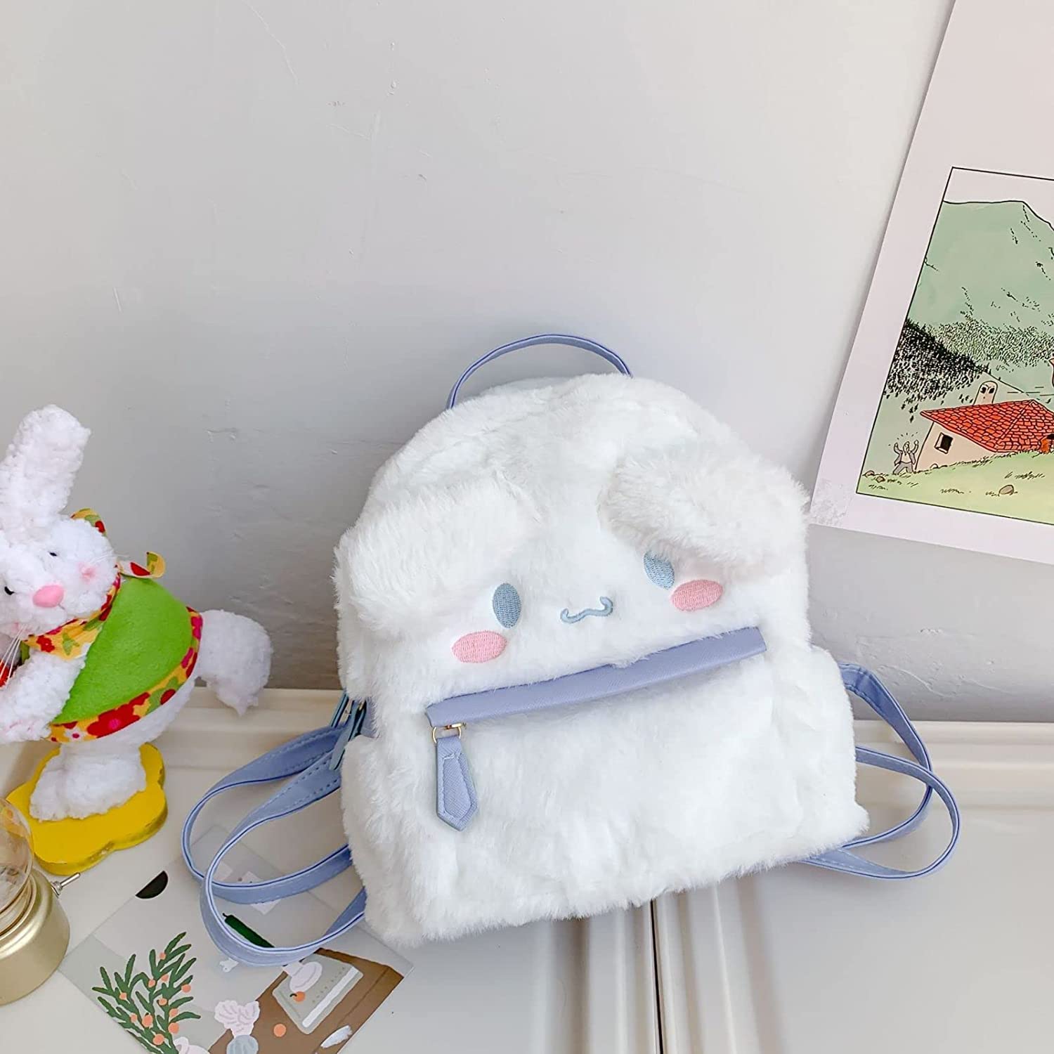 ACCENE Cute Furry Plush Cinnamoroll-Dog Backpack - Mini Girls Backpacks Great Gift for Kids