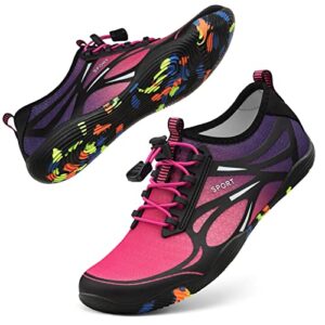 water shoes for women men river shoes adult swim beach lake pool aqua socks barefoot quick dry for hiking surfing kayaking size women 8.5 / men 7.5 (4-purple)