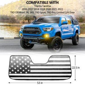 Litivy Windshield Sun Shade Compatible with Toyota Tacoma 2016-2022 TRD Off-Road, SR, SR5, TRD Sport, TRD Pro 23"x53" Folding Front Window Sun Shade for Car Accessories (American Flag)