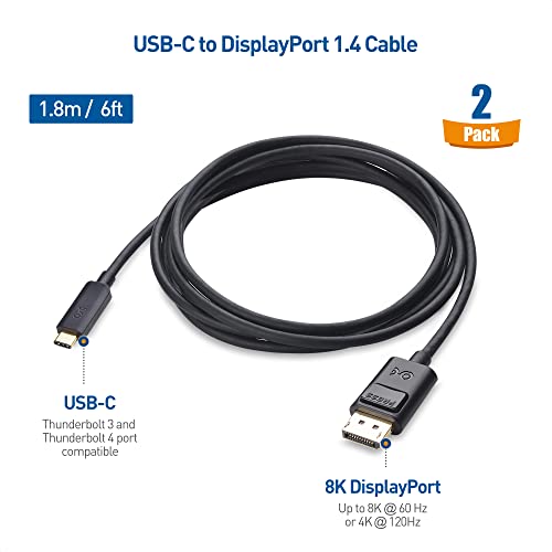 Cable Matters 2-Pack, 32.4Gbps Bidirectional USB C to DisplayPort 1.4 Cable 6 ft Support 8K 60Hz/4K 240Hz (Thunderbolt 4 to DisplayPort, DisplayPort to USB C Cable) Black for iPhone 15 MacBook XPS