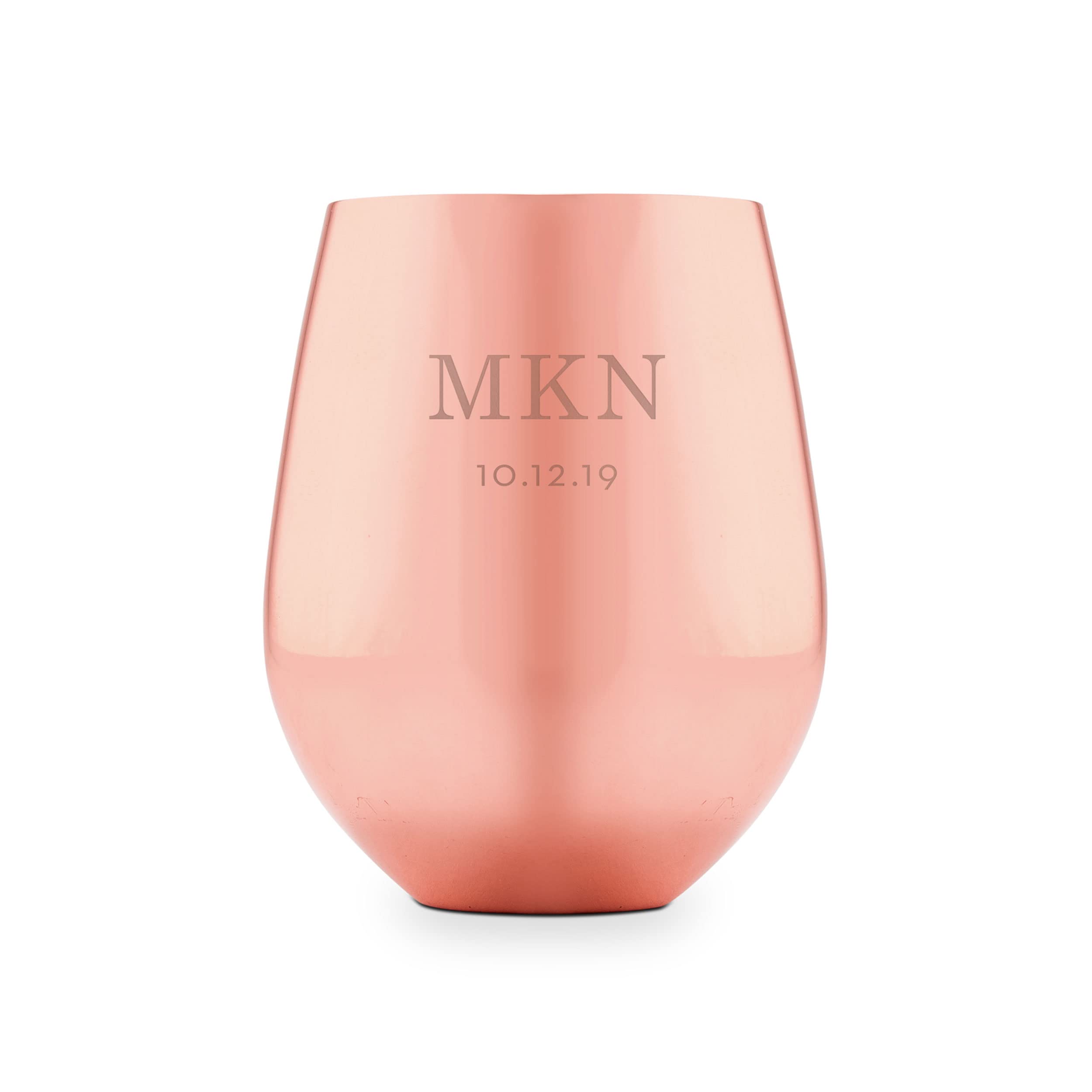 WEDDINGSTAR Customizable Copper Stemless Wine Glass - Classic Initials Etching