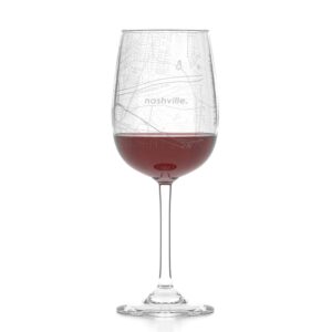 Well Told Engraved Nashville TN Map Stemmed Wine Glass - Etched City Map Wine Glass Gift for Wine Lovers (16 oz, Clear)