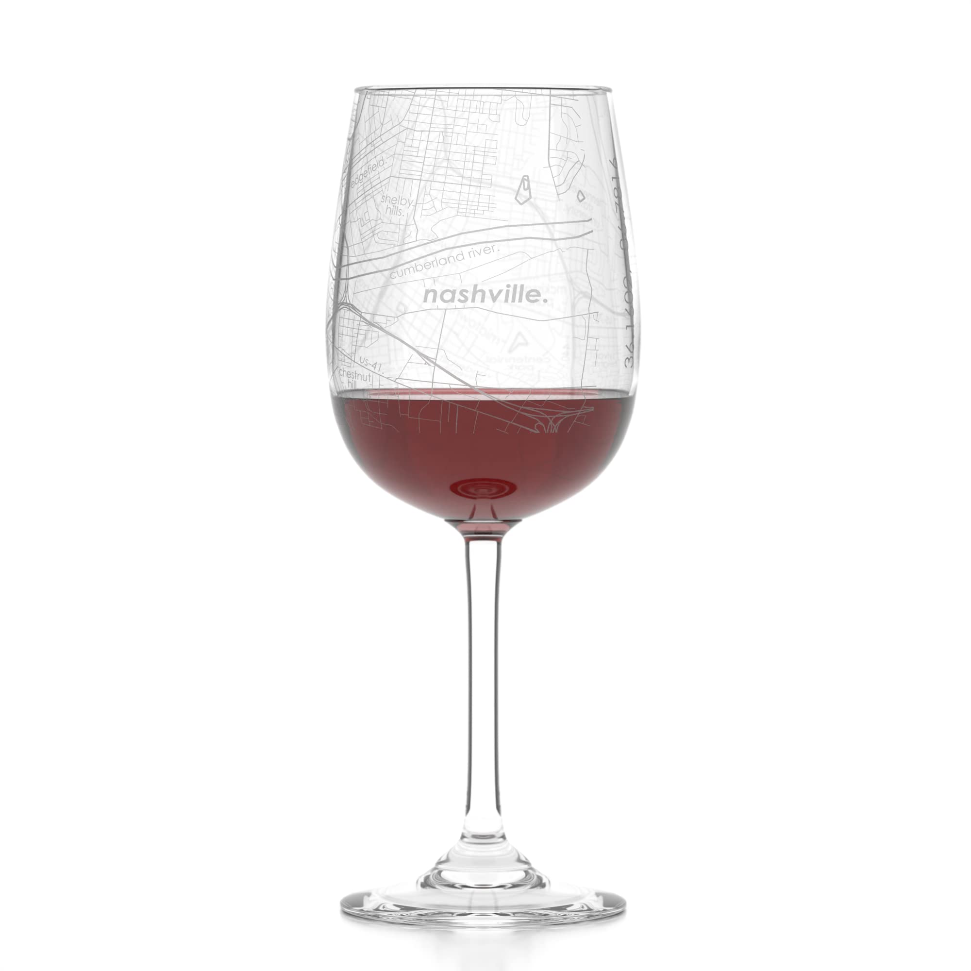 Well Told Engraved Nashville TN Map Stemmed Wine Glass - Etched City Map Wine Glass Gift for Wine Lovers (16 oz, Clear)