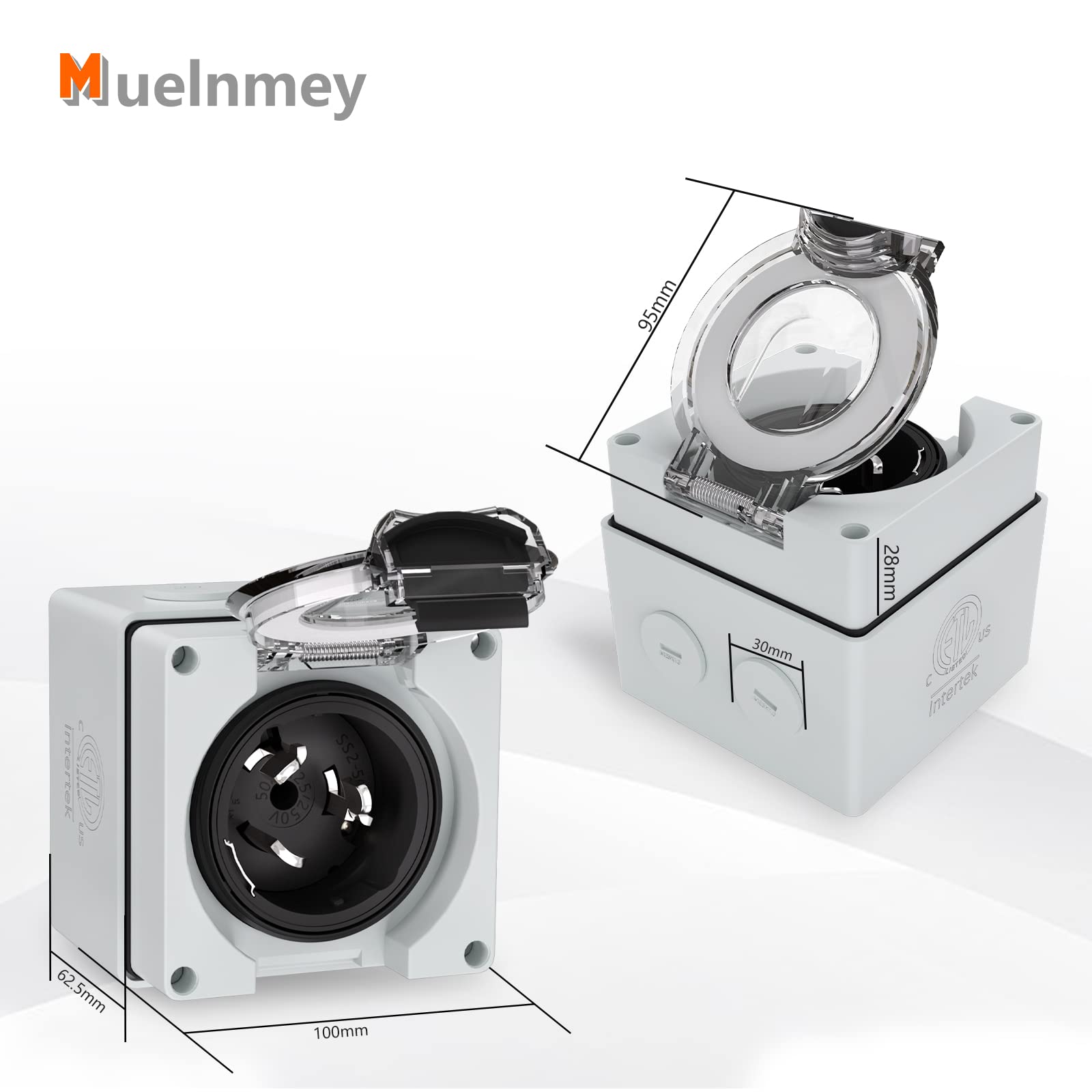 Muelnmey 50Amp Power Inlet Box,NEMA SS2-50P 125/250Volt 12500W Inlet Generator Plug Outdoor dustproof and Weatherproof for Electric Vehicles, generators, Welding Machines, etc.ETL Listed.