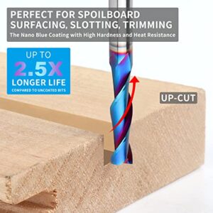 EANOSIC 5PCS Upcut Spiral Router Bit 1/4 inch Shank, 1/4 inch Cutting Diameter, Extra Long 3 inch Solid Carbide with Nano Blue Coating CNC Router Bits End Mill for Wood Cut, Carving