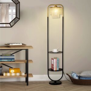 beaysyty Modern Elegant with Double Tray Crystal Floor Lamp for Office Cafe Den Living Room Bedroom,Foot Switch and Black Finish,Crystal Lampshade Arc Floor Lamp
