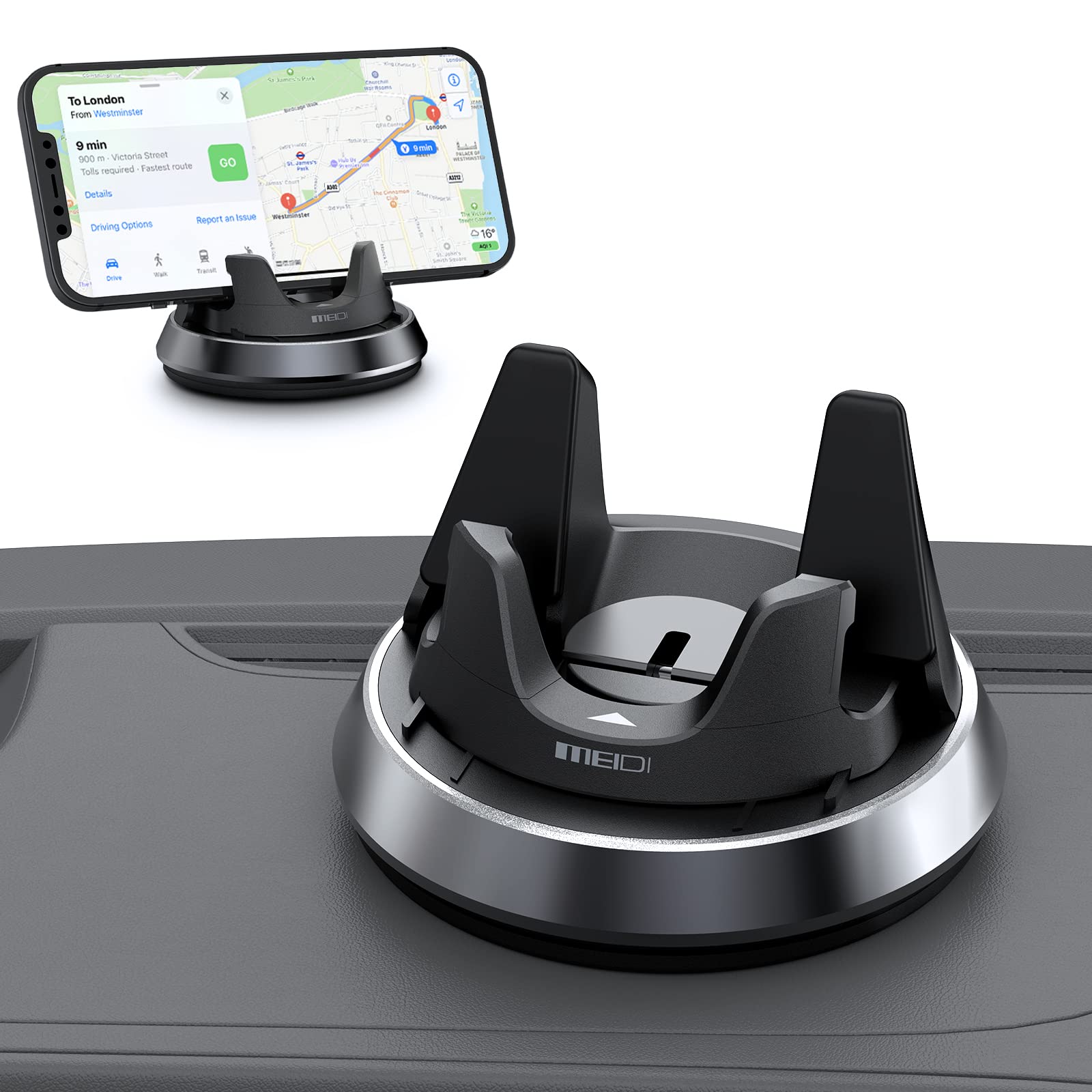 MEIDI Dashboard Phone Holder, Car Phone Holder Mount, Thickness Adjustable Car Cell Phone Cradle, 360°Rotatable Car Mat Compatible with iPhone,Samsung,Android Smartphones