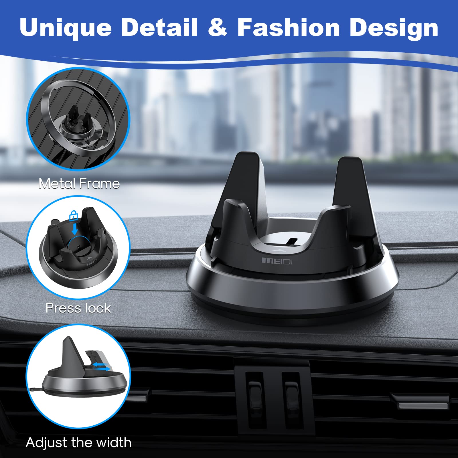 MEIDI Dashboard Phone Holder, Car Phone Holder Mount, Thickness Adjustable Car Cell Phone Cradle, 360°Rotatable Car Mat Compatible with iPhone,Samsung,Android Smartphones