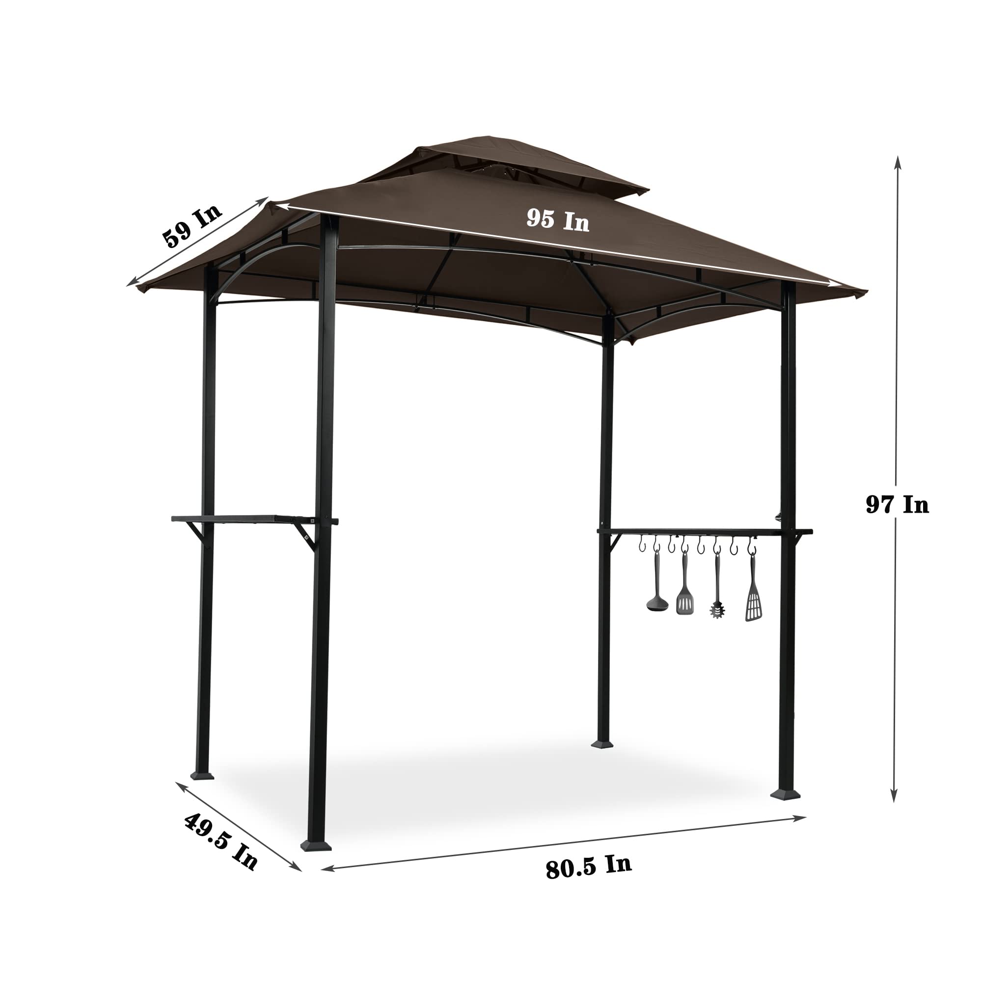 8x5 Ft Outdoor Patio Grill Gazebo 2-Tier BBQ Shelter Canopy Tent with Soft Top Canopy and Metal Frame Gazebos (Gray)