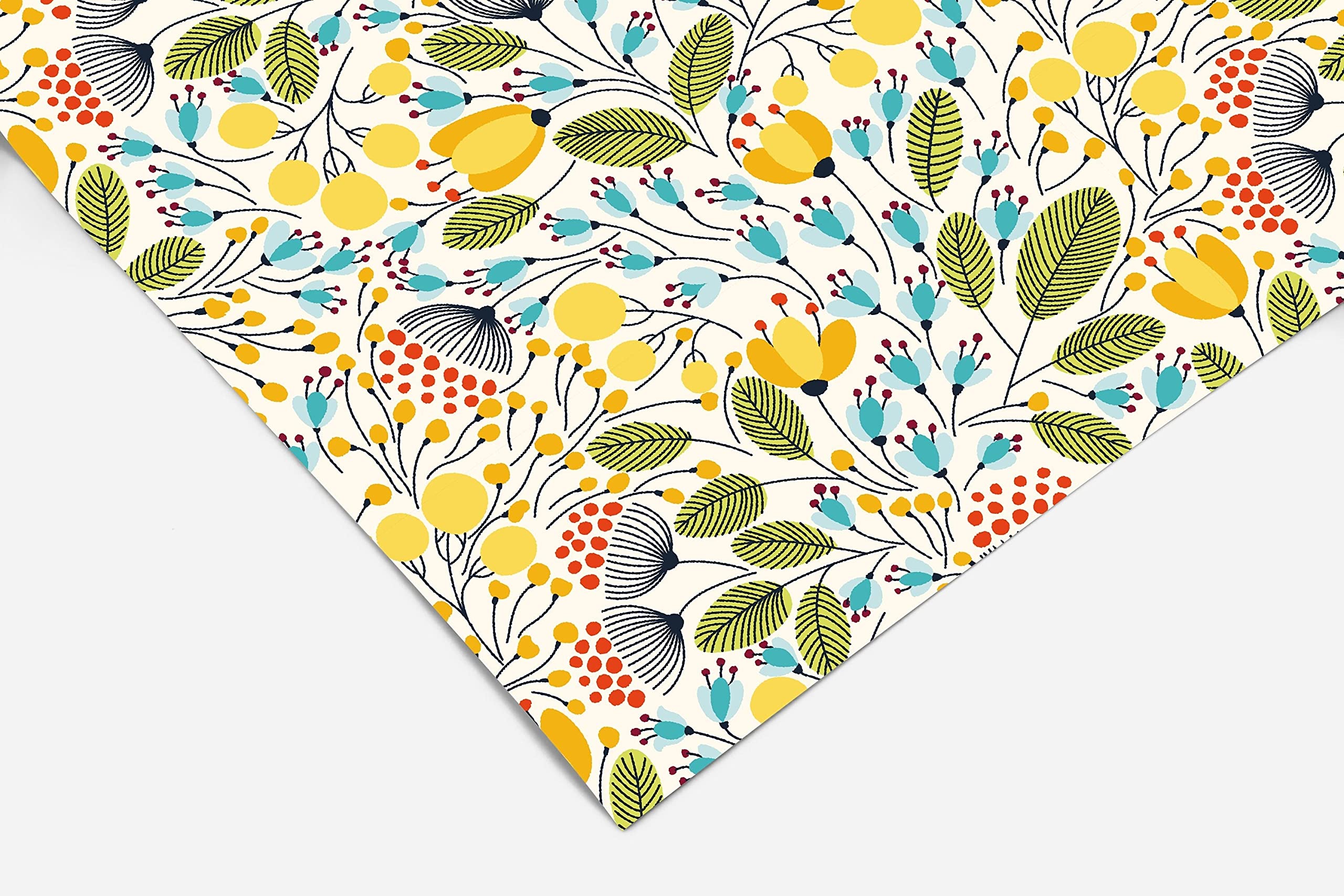 Blue Yellow Floral Contact Paper | Shelf Liner | Drawer Liner | Peel and Stick Paper 265 18in x 96in (8ft)