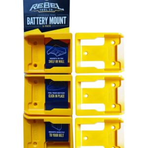 RebelToolCo Battery Holder Wall Mount (6 Pack) Battery Holder Mounts. Compatible with 20V & 60V DeWalt Cordless Batteries. Tool Holder Storage Organizer for Battery, Accessories, & Tool Organization.