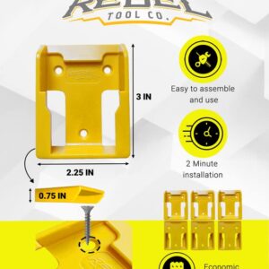 RebelToolCo Battery Holder Wall Mount (6 Pack) Battery Holder Mounts. Compatible with 20V & 60V DeWalt Cordless Batteries. Tool Holder Storage Organizer for Battery, Accessories, & Tool Organization.