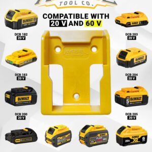 RebelToolCo Battery Holder Wall Mount (6 Pack) Battery Holder Mounts. Compatible with 20V & 60V DeWalt Cordless Batteries. Tool Holder Storage Organizer for Battery, Accessories, & Tool Organization.