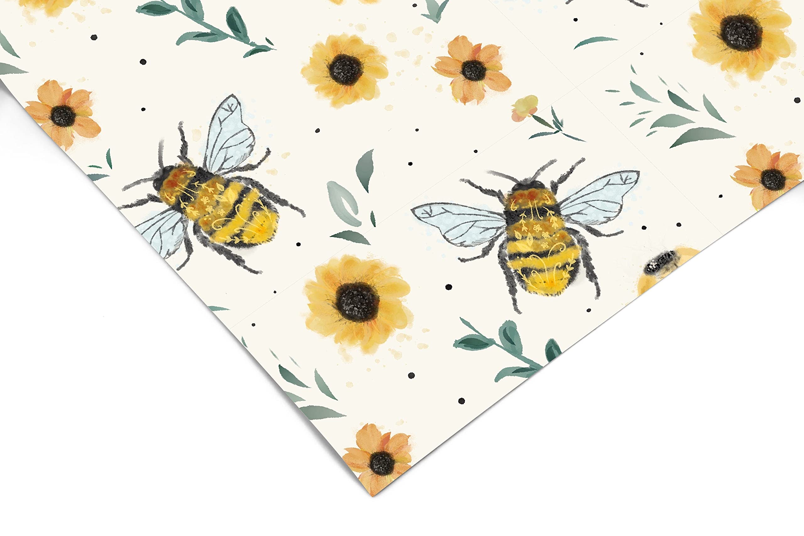 Honey Bee Floral Contact Paper | Shelf Liner | Drawer Liner | Peel and Stick Paper 1274