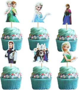 24pcs froze princess cupcake toppers froze birthday party supplies cake decorations, ice princess theme birthday party topper for children