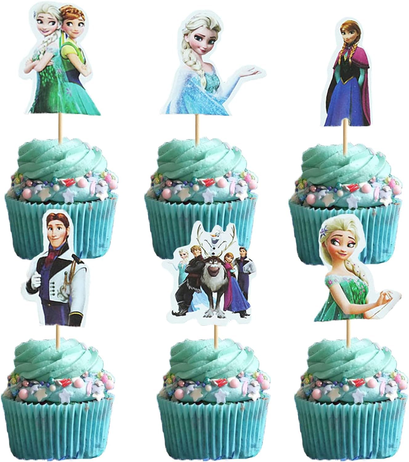 24pcs Froze Princess Cupcake toppers Froze Birthday Party Supplies Cake Decorations, Ice Princess Theme Birthday Party Topper for Children