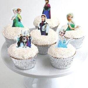 24pcs Froze Princess Cupcake toppers Froze Birthday Party Supplies Cake Decorations, Ice Princess Theme Birthday Party Topper for Children