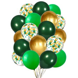 We Moment 12 Inch Green Balloons Dark Green Balloons And Chrome Gold Balloon with Confetti Balloons，for St. Patrick's Day Jungle Safari Theme Baby Shower Party Decoations.