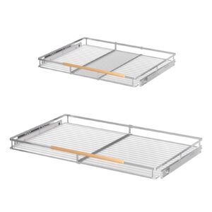 sofron expandable pull out drawer cabinet organizers, heavy duty slide out storage shelf for home kitchen pantry cupboard pots pans, adjustable width from 23.2"~39.9", stainless steel 2 pack