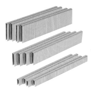 sitldy 2800-count 18 gauge 1/4" narrow crown staples 1/2"-1200, 3/4"-800, 1"-800, heavy duty galvanized, assorted size project pack, for pneumatic, electric stapler (silver)