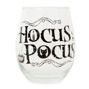 disney hocus pocus teardrop stemless wine glass | tumbler cup for mimosas, cocktails | home barware for liquor, kitchen decor | sanderson sisters halloween gifts and collectibles | holds 20 ounces