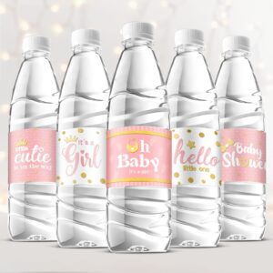 80 pieces baby shower water bottle labels shower water bottle stickers wrappers waterproof baby shower labels for baby shower party decoration (pink girl style)
