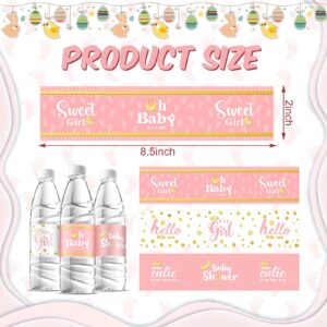 80 Pieces Baby Shower Water Bottle Labels Shower Water Bottle Stickers Wrappers Waterproof Baby Shower Labels for Baby Shower Party Decoration (Pink Girl Style)