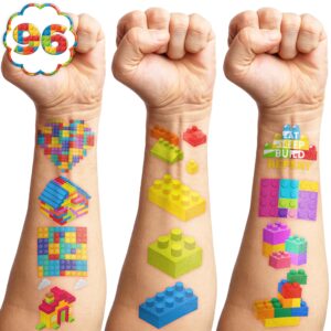 96pcs building block temporary tattoos birthday party supplies decorations tattoos stickers super cute party favors kids girls boys gifts classroom school prizes rewards themed