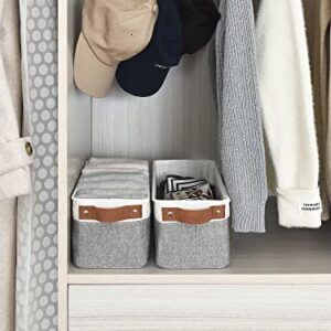 StorageWorks Narrow Storage Bins, Small baskets for Organizing, Long Storage Basket with Handles, Fabric Storage Bins for Shelf, Grey and White, 2-Pack