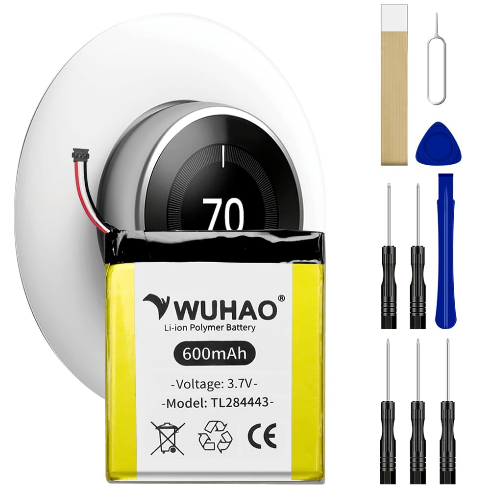 WUHAO TL284443 Battery Upgraded 600mAh for Nest Learning Thermostat 2nd 3rd T3008US T4000ES T3007ES A0013 Replacement Battery 3.7V with Tool Kit