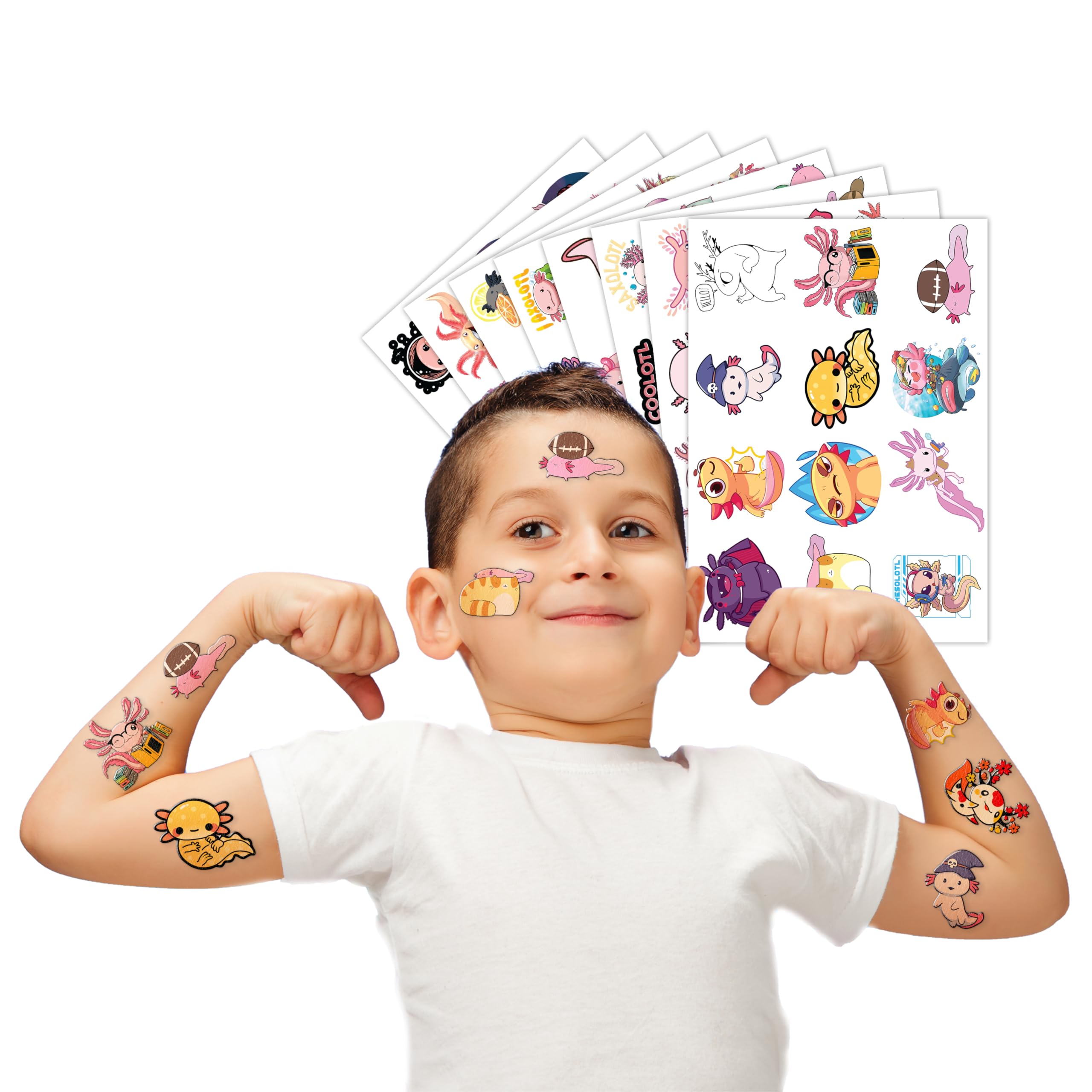 Axolotl Temporary Tattoos Stickers 96PCS Birthday Party Supplies Decorations Fake Tattoos Stickers Super Cute Party Favors for Kids Girls Boys Rewards Gifts Classroom School Prizes Themed