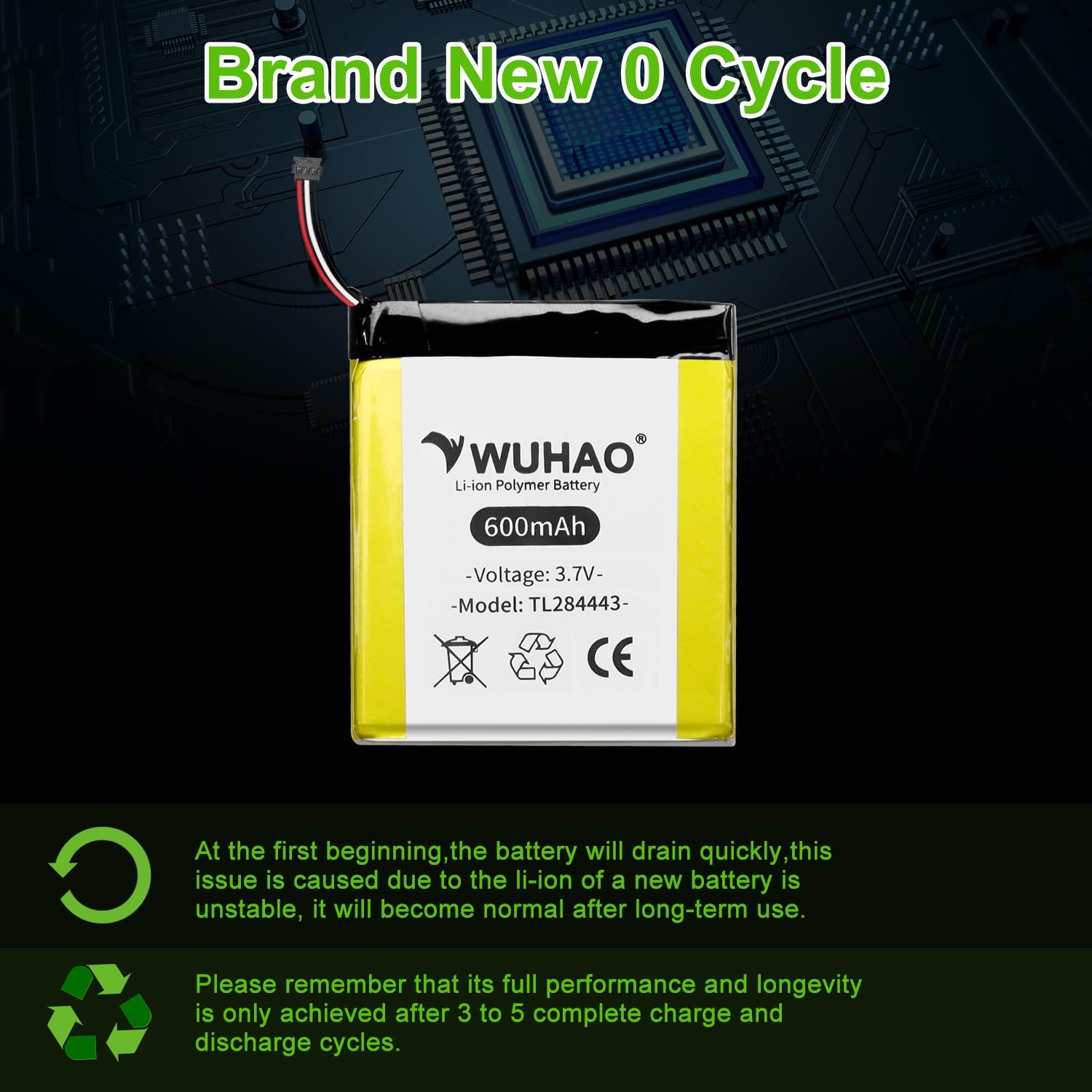 WUHAO TL284443 Battery Upgraded 600mAh for Nest Learning Thermostat 2nd 3rd T3008US T4000ES T3007ES A0013 Replacement Battery 3.7V with Tool Kit