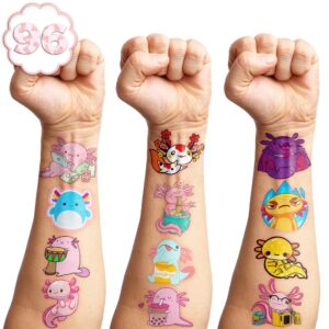Axolotl Temporary Tattoos Stickers 96PCS Birthday Party Supplies Decorations Fake Tattoos Stickers Super Cute Party Favors for Kids Girls Boys Rewards Gifts Classroom School Prizes Themed