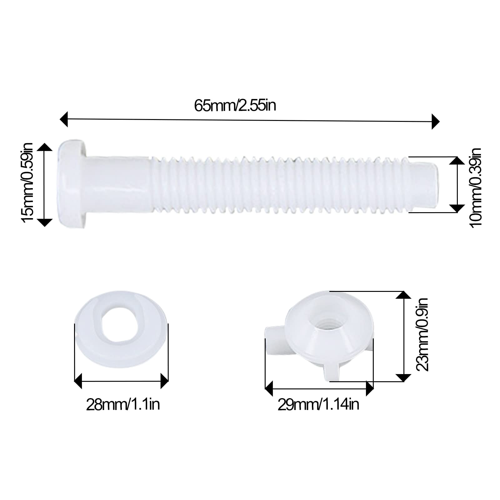 BLMHTWO 2 Pieces Toilet Seat Bolts and Nuts, Toilet Seat Screws Replacement Toilet Seat Bolts Includes Nuts and 28mm Gasket Plastic Toilet Seat Replacement for Most Toilet Seats (White)