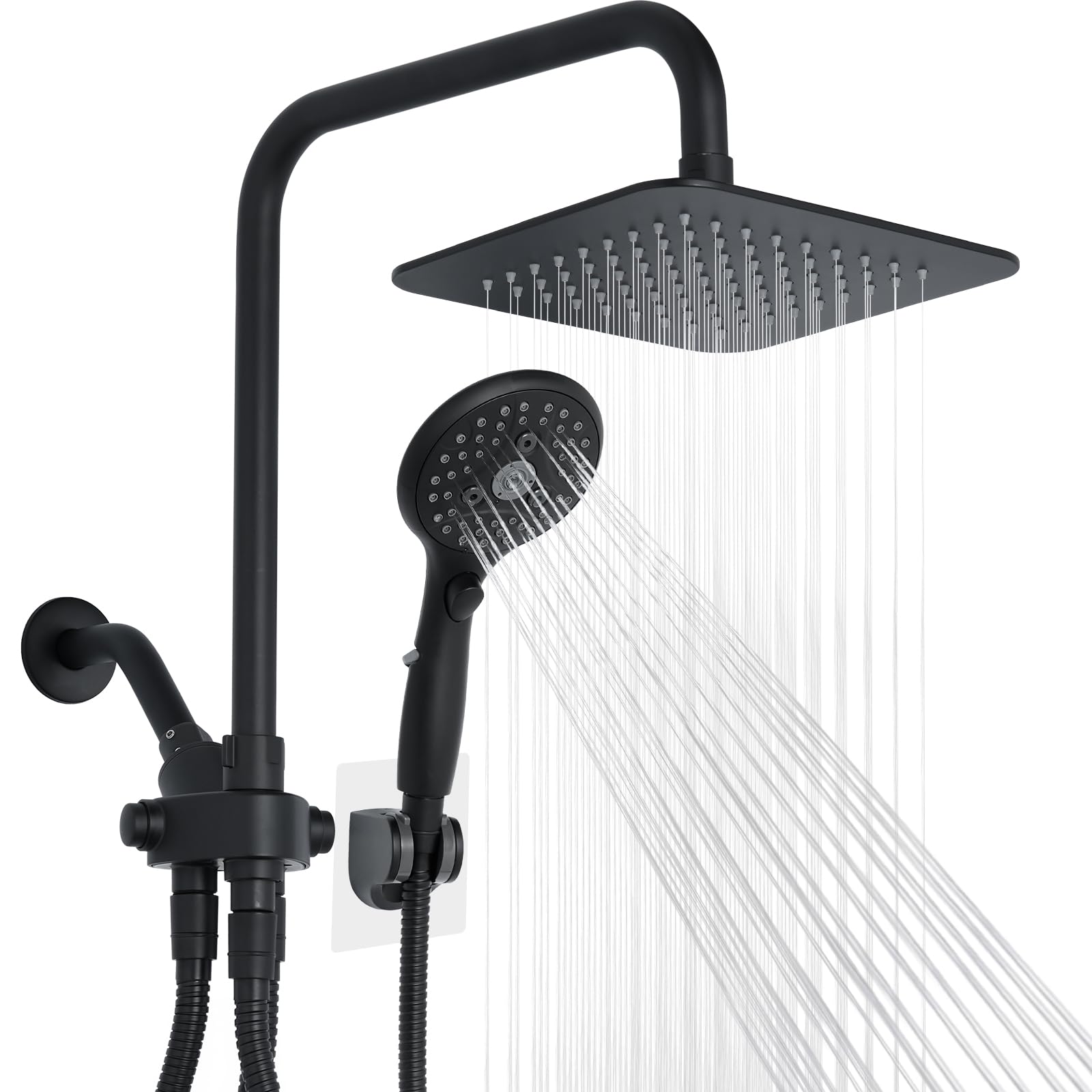 VXV 8'' High Pressure Rainfall Shower Head with 6 Function Handheld Shower Spray, Dual Shower Head Combo with Adjustable Slide Bar, Luxury Matte Black