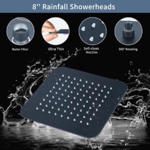 VXV 8'' High Pressure Rainfall Shower Head with 6 Function Handheld Shower Spray, Dual Shower Head Combo with Adjustable Slide Bar, Luxury Matte Black