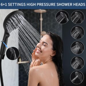 VXV 8'' High Pressure Rainfall Shower Head with 6 Function Handheld Shower Spray, Dual Shower Head Combo with Adjustable Slide Bar, Luxury Matte Black