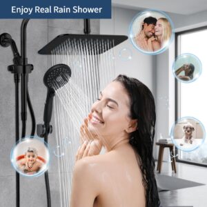 VXV 8'' High Pressure Rainfall Shower Head with 6 Function Handheld Shower Spray, Dual Shower Head Combo with Adjustable Slide Bar, Luxury Matte Black