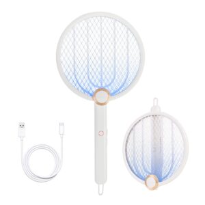 aspectek upgraded 3000v electric fly swatter for indoor and outdoor, portable, foldable, rechargeable with improved battery life, fly zapper usb charging cable