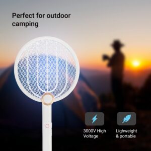 ASPECTEK Upgraded 3000V Electric Fly Swatter for Indoor and Outdoor, Portable, Foldable, Rechargeable with Improved Battery Life, Fly Zapper USB Charging Cable